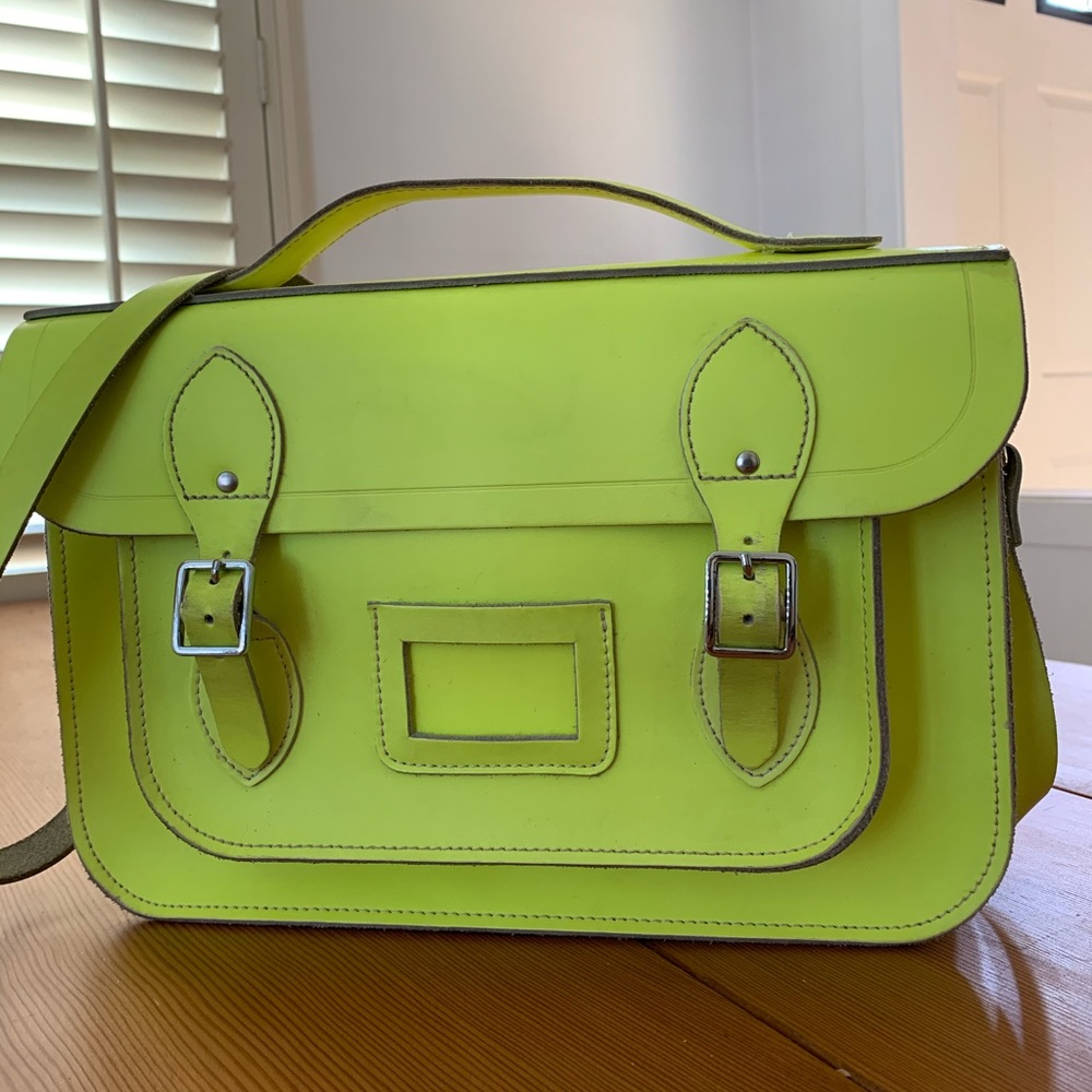 XO Satchel Messenger Bag in neon yellow